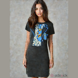 NWT ROCK BY JUNK FOOD Mini Dress Tee dark gray AC/DC rock textured ima…